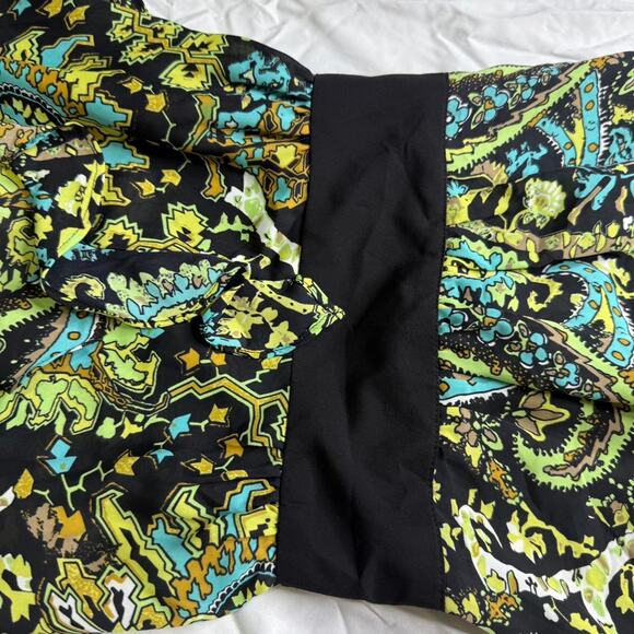 Y2k belissimo green and black  paisley print dress with black ribbon belt SIZE S - Picture 8 of 8